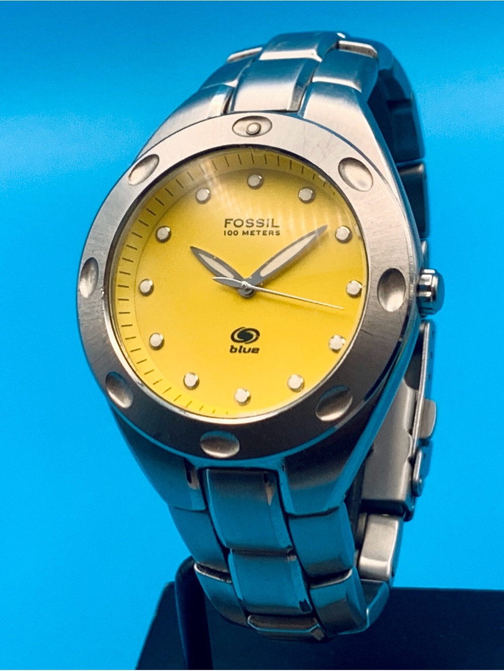 FOSSIL BLUE AM-3317 Men’s Vintage Quartz Wristwatch All St Steel Works New Batt